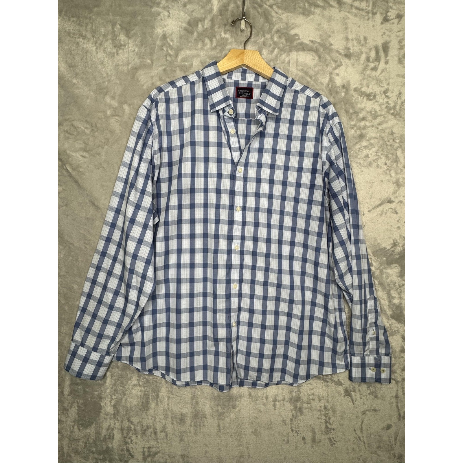 Untuckit Keston Shirt Mens 2xl Blue Check Long Sleeve Button Down Wrinkle Free